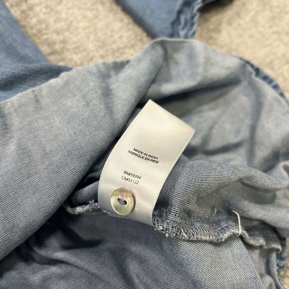 BeachLunchLounge Embroidered Peplum Chambray Blouse  Flare Bell Sleeve Small - Picture 11 of 15